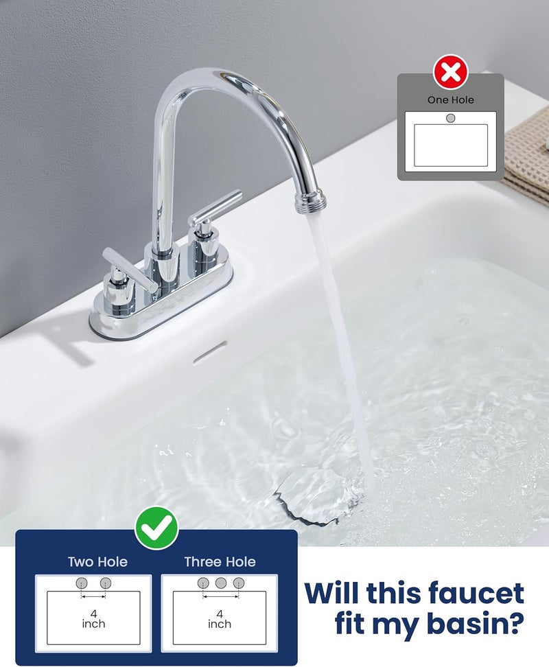 KroBer 4 Inch Centerset Laundry Faucet, 2 or 3 Hole Deck Mount, Chrome Utility Sink Faucet with 360° Swivel Spout and 3/4'' Thread End Garden Hose Adapter - Image 5
