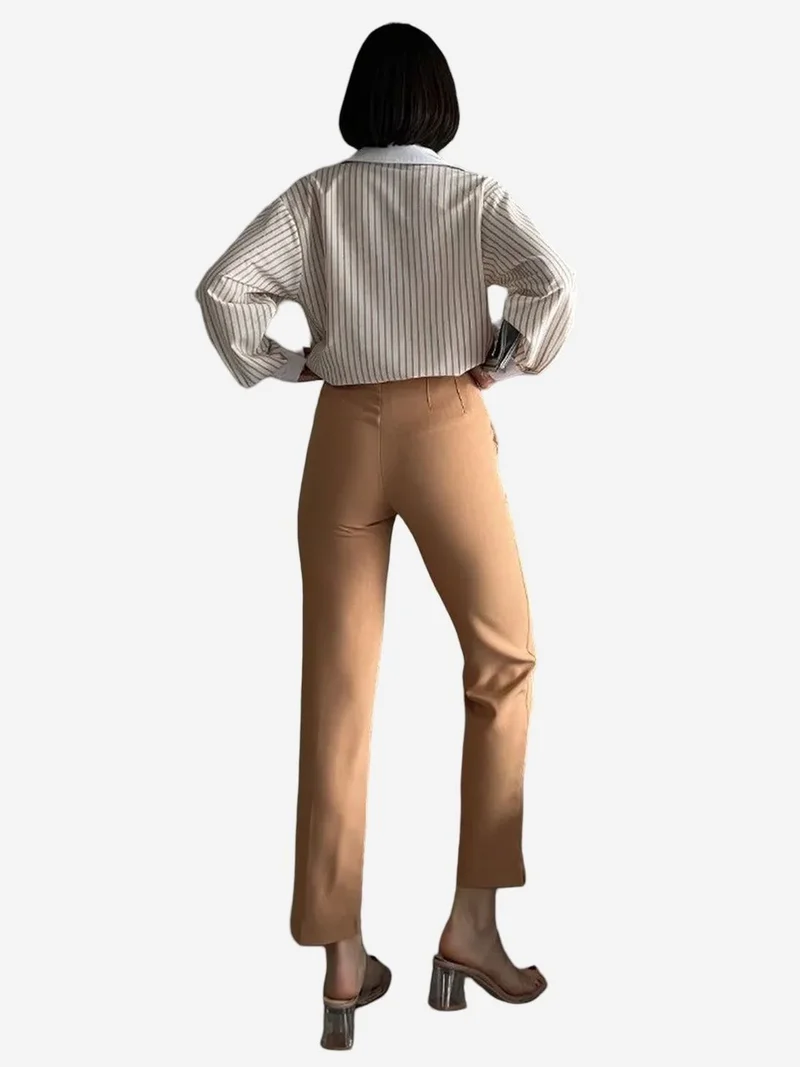 My Fashion Camel Brown MY FASHION High Waist Pleated Tailored Trousers for Women | Best Price UAE