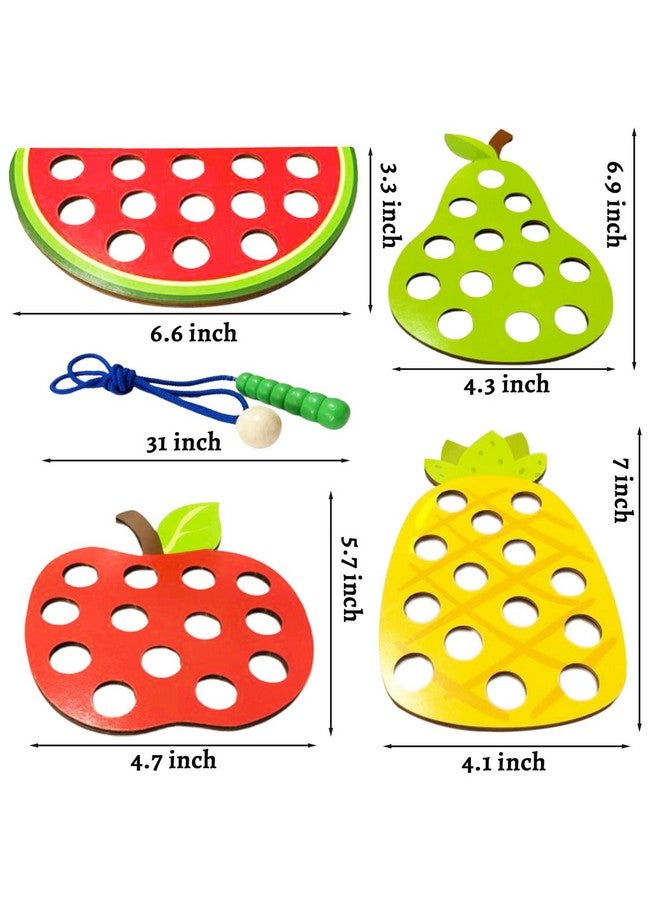 Fvcisshhu 4 Pack Wooden Lacing Toy,Educational Threading Activity Puzzles,Learning Fine Motor Skill Travel Toy,Wooden Fruit Threading Set for Toddlers Kids 3 4 5 Year 1 Apple,1 Watermelon,1 Pineapple,1 Pear - Image 3
