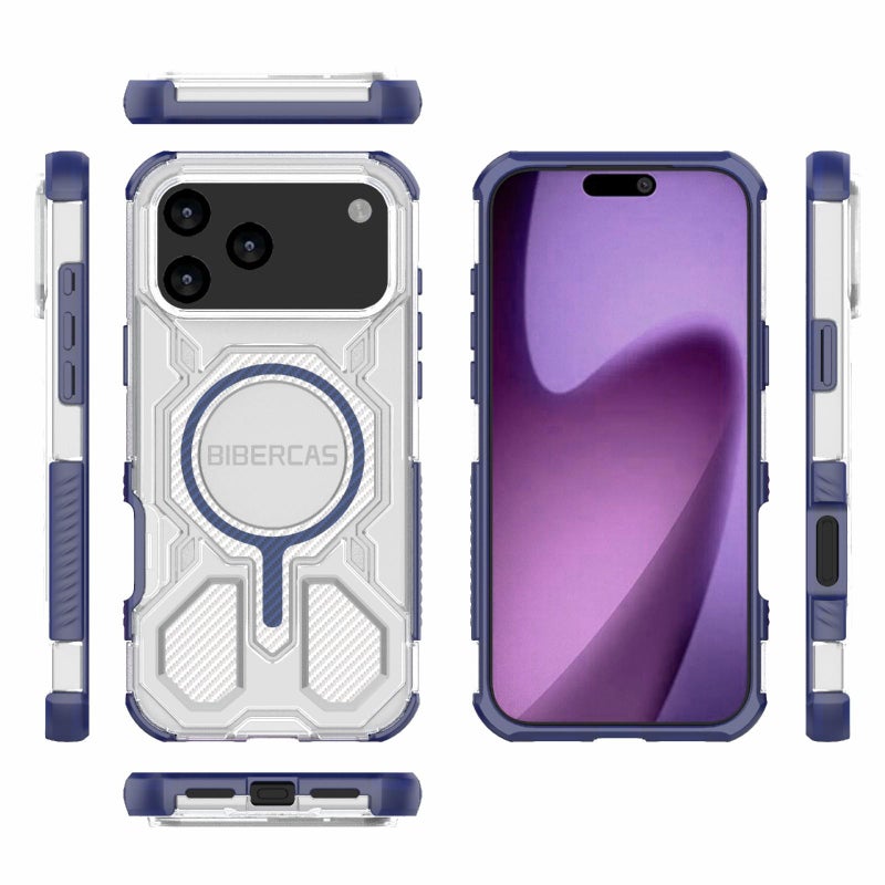 BIBERCAS For Iphone 17 Pro Max Transparent Color Series Magsafe Air Bag Shockproof Phone Case(Blue) - Image 2