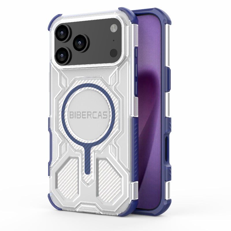 BIBERCAS For Iphone 17 Pro Max Transparent Color Series Magsafe Air Bag Shockproof Phone Case(Blue) - Image 1