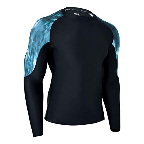 ADOREISM Men's Rash Guard Long Sleeves Splice UPF 50+ BJJ Jiu Jitsu Rash Guard Compression Swimming Shirts (Deep Ocean, XL) - Image 2
