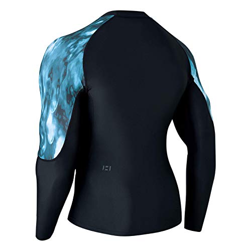 ADOREISM Men's Rash Guard Long Sleeves Splice UPF 50+ BJJ Jiu Jitsu Rash Guard Compression Swimming Shirts (Deep Ocean, XL) - Image 3