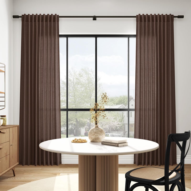 Nanspring Cappuccino Linen Curtains 84 Inch Length 2 Panels Set for Living Room Back Tab Light Filtering Semi Sheer Curtain for Bedroom Simple Style Drapes, 52x84 inch, 2 Panels - Image 5