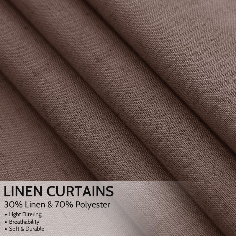 Nanspring Cappuccino Linen Curtains 84 Inch Length 2 Panels Set for Living Room Back Tab Light Filtering Semi Sheer Curtain for Bedroom Simple Style Drapes, 52x84 inch, 2 Panels - Image 2