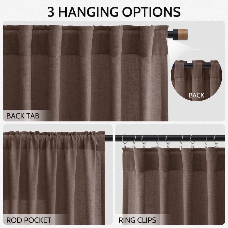 Nanspring Cappuccino Linen Curtains 84 Inch Length 2 Panels Set for Living Room Back Tab Light Filtering Semi Sheer Curtain for Bedroom Simple Style Drapes, 52x84 inch, 2 Panels - Image 3