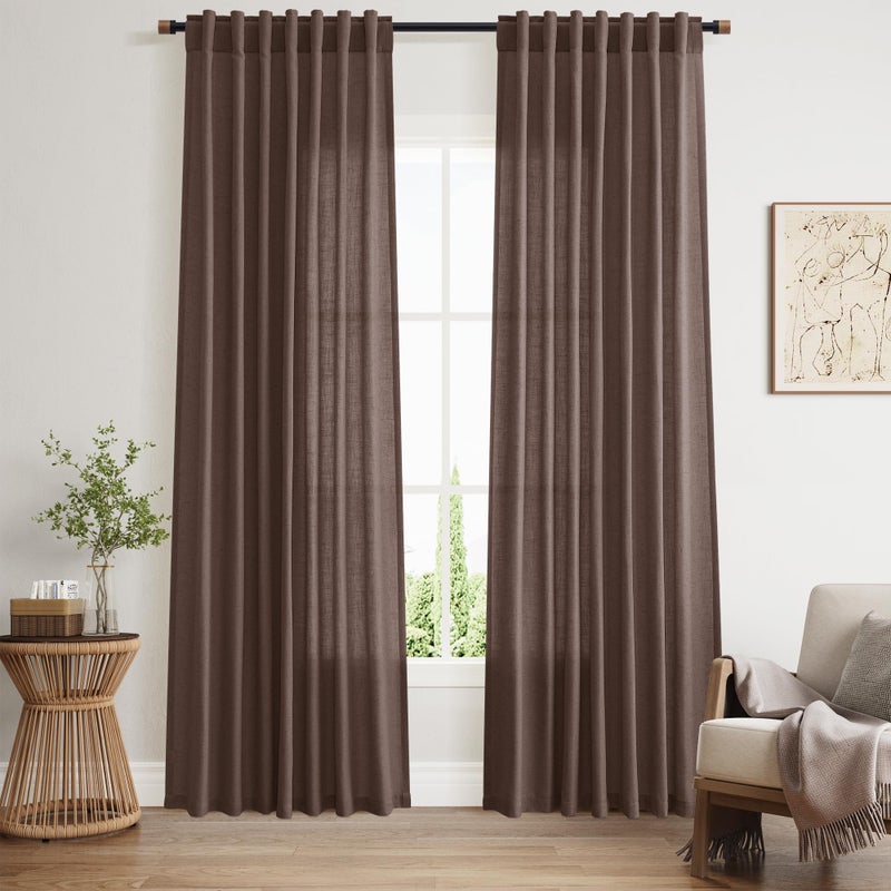 Nanspring Cappuccino Linen Curtains 84 Inch Length 2 Panels Set for Living Room Back Tab Light Filtering Semi Sheer Curtain for Bedroom Simple Style Drapes, 52x84 inch, 2 Panels - Image 1