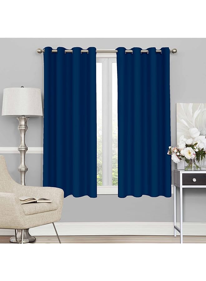 The Bros Blackout Window Curtains, for Living/Bedroom. Premium Faux Silk, Rich Polyester. Light Blocking, Thermal Insulation, Noise Reduction. Grommet. Solid Blue, 2 Panels, 152cm/5ft - Image 1