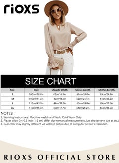 RIOXS Women's Solid Color Dressy Chiffon Shirts Notch V-neck Puff Long Sleeve Blouse Loose Fit Casual Tops Office Formal Work Shirts  - Image 2