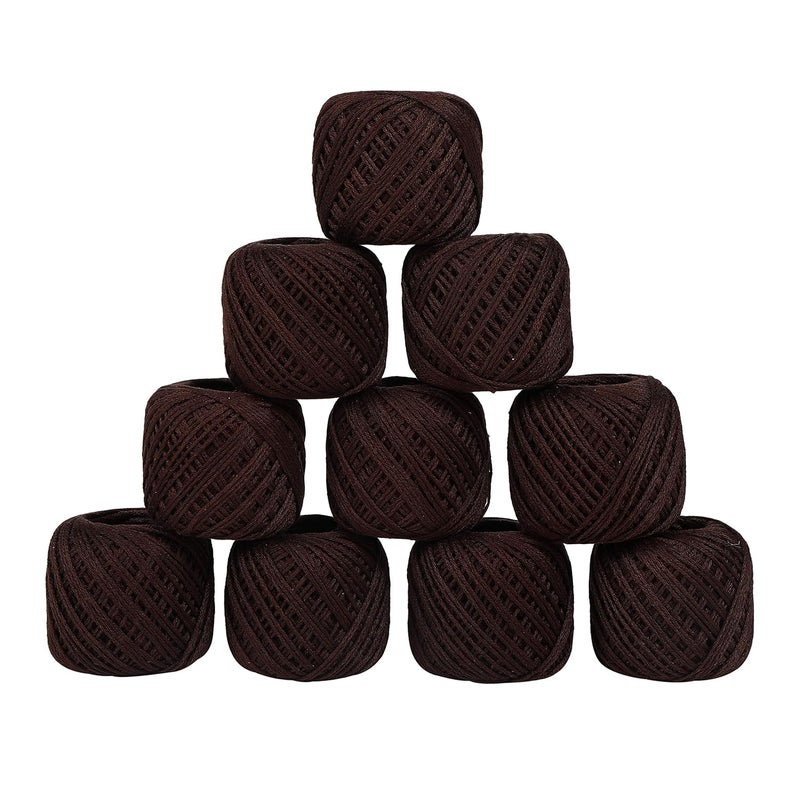 CORIOX Crochet Thread Set Of 10 Ball Crochet Cotton Thread Yarn For Knitting And Craft Making. Size 20 Gram 55 To 60 Mtr Approx (Chocklate Brown), 230 Gram - Image 1