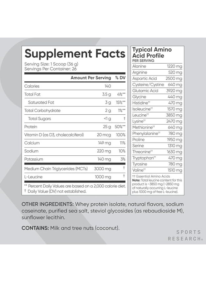 Sports Research Whey Protein Isolate Creamy Vanilla 2.06Lbs ( 33Oz)