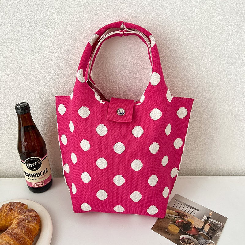 Colorful Dot Knitted Hand Bag Women'S Large Capacity Commuting Underarm Bag Fashionable All-Match Storage Wrist Bag Trendy - Image 1