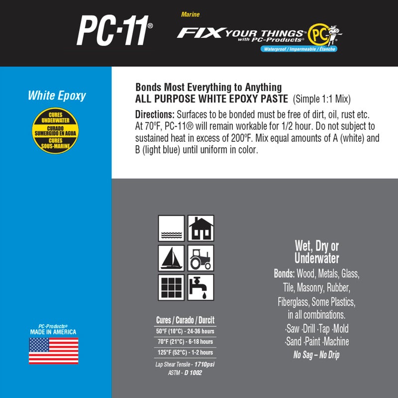PC Products معجون لاصق إيبوكسي PC-11 من PC-Products، ذو جزئين، درجة بحرية، 1/2 رطل في علبتين، أبيض فاتح 80115 - Image 5