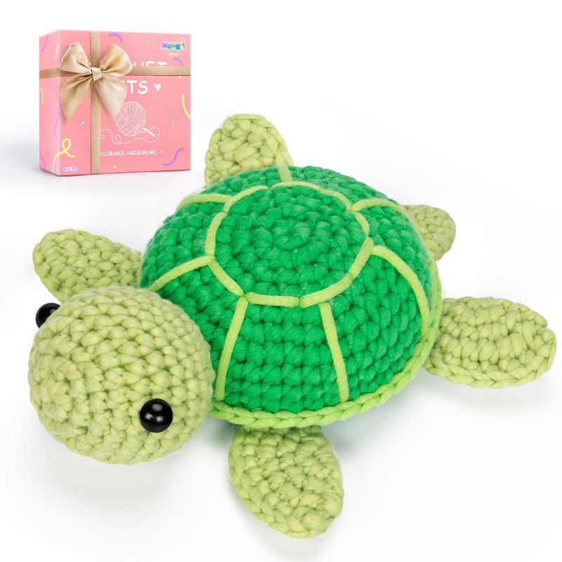 Mewaii مجموعة Mewaii Crochet للمبتدئين، مجموعة كاملة يمكنك صنعها بنفسك مع 40%+ من خيوط الشريط التي تم البدء بها مسبقًا، دروس فيديو خطوة بخطوة للبالغين والأطفال (السلحفاة) - Image 1