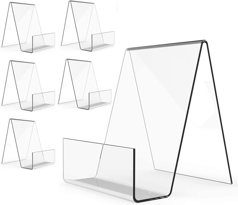 Al Raied ARS® 6PCS Clear Acrylic Book Stand with Ledge – 4 Inch Transparent Display Easel Holder for Books, Magazines, Tablets, Plates, Pictures, Artwork & Retail Display - Image 1