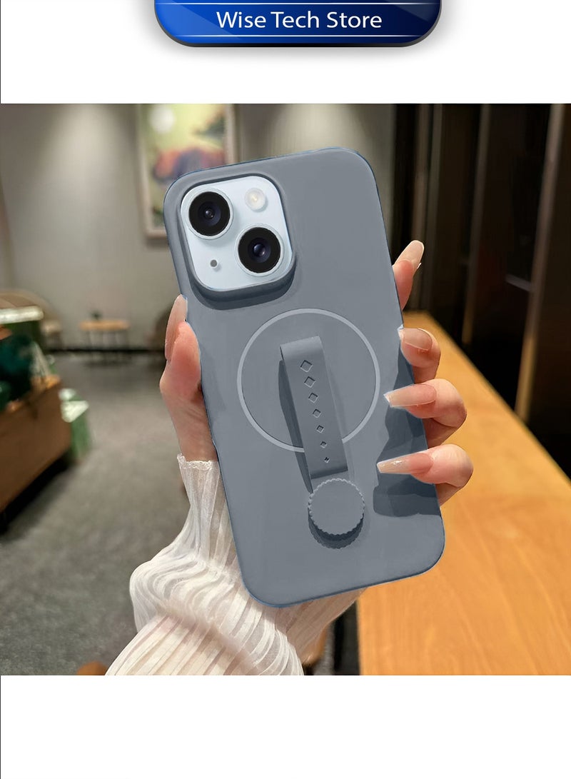 Wtech Apple iPhone 15 5G 2023 Invisible Magnetic Liquid Silicone Rotating Wristband Case Cover (MCRPSN) - Grey - Image 2