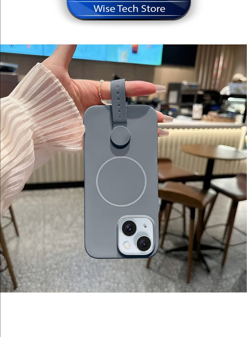 Wtech Apple iPhone 15 5G 2023 Invisible Magnetic Liquid Silicone Rotating Wristband Case Cover (MCRPSN) - Grey - Image 3