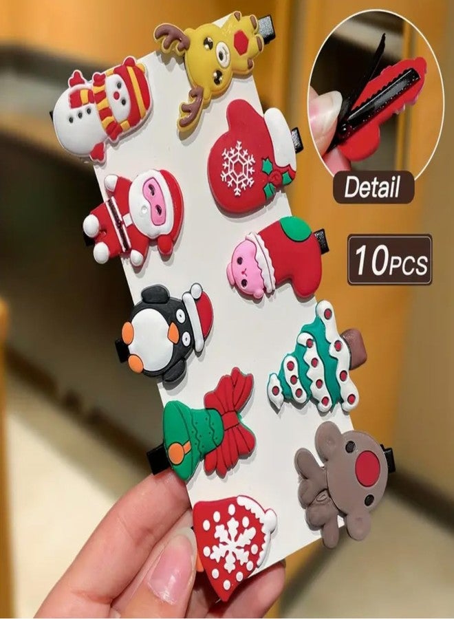 BAKEFY -10 pcs Christmas Pin Set Cute Christmas Pins Element Pins Santa Claus Reindeer Snowman Bells Hair Jewelry Accessories for Xmas Decorations - Image 3