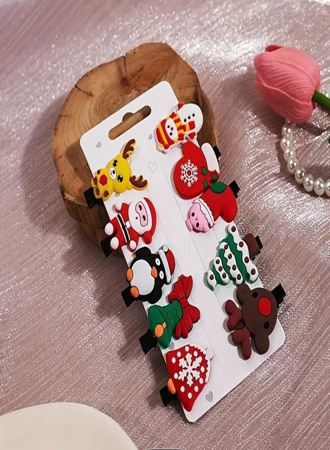 BAKEFY -10 pcs Christmas Pin Set Cute Christmas Pins Element Pins Santa Claus Reindeer Snowman Bells Hair Jewelry Accessories for Xmas Decorations - Image 1