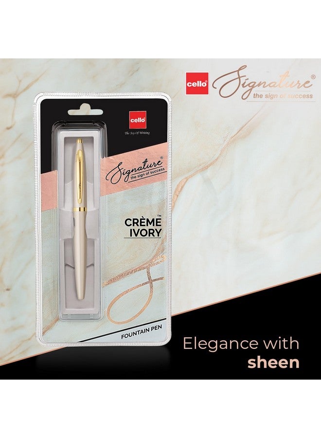 Cello Cello Signature Crème Ivory Fountain Pen | Blue Ink | 1 Fountain Pen + Ink Cartridge | Iridium Nib | Premium Metal Pen for Gift | Stylish Corporate & New Year Gifts for Men & Women - Image 2
