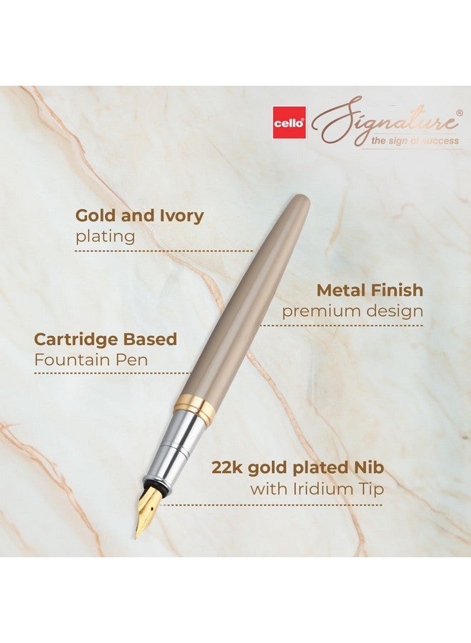 Cello Cello Signature Crème Ivory Fountain Pen | Blue Ink | 1 Fountain Pen + Ink Cartridge | Iridium Nib | Premium Metal Pen for Gift | Stylish Corporate & New Year Gifts for Men & Women - Image 3