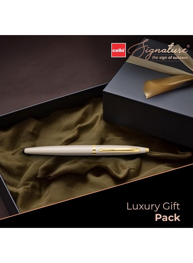 Cello Cello Signature Crème Ivory Fountain Pen | Blue Ink | 1 Fountain Pen + Ink Cartridge | Iridium Nib | Premium Metal Pen for Gift | Stylish Corporate & New Year Gifts for Men & Women - Image 4