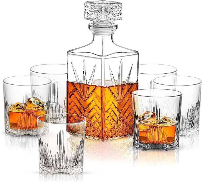 Bormioli Rocco Selecta Collection 33.75 oz. Whiskey Decanter with Glass Stopper and 6 Tumbler Glasses - Image 1