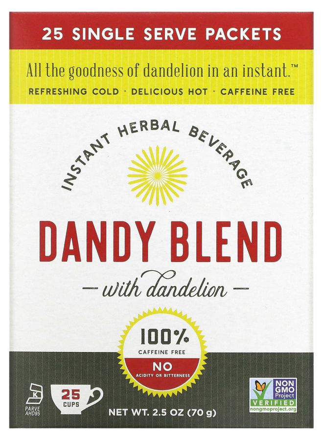Instant Herbal Beverage with Dandelion Caffeine Free 25 Single Serve Packets 2.8 g Each