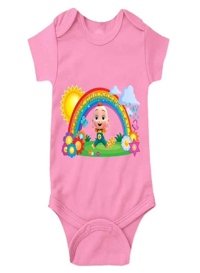 MOTT2 Children's Day Special Unisex Baby Romper - Happy Children's Day 2 (Pink, 6-9 Months) - Image 1