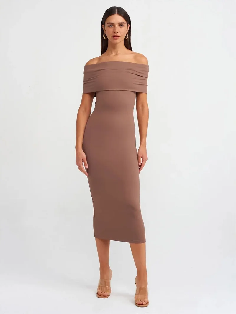 ديلفين Dilvin Off-Shoulder Bodycon Midi Dress