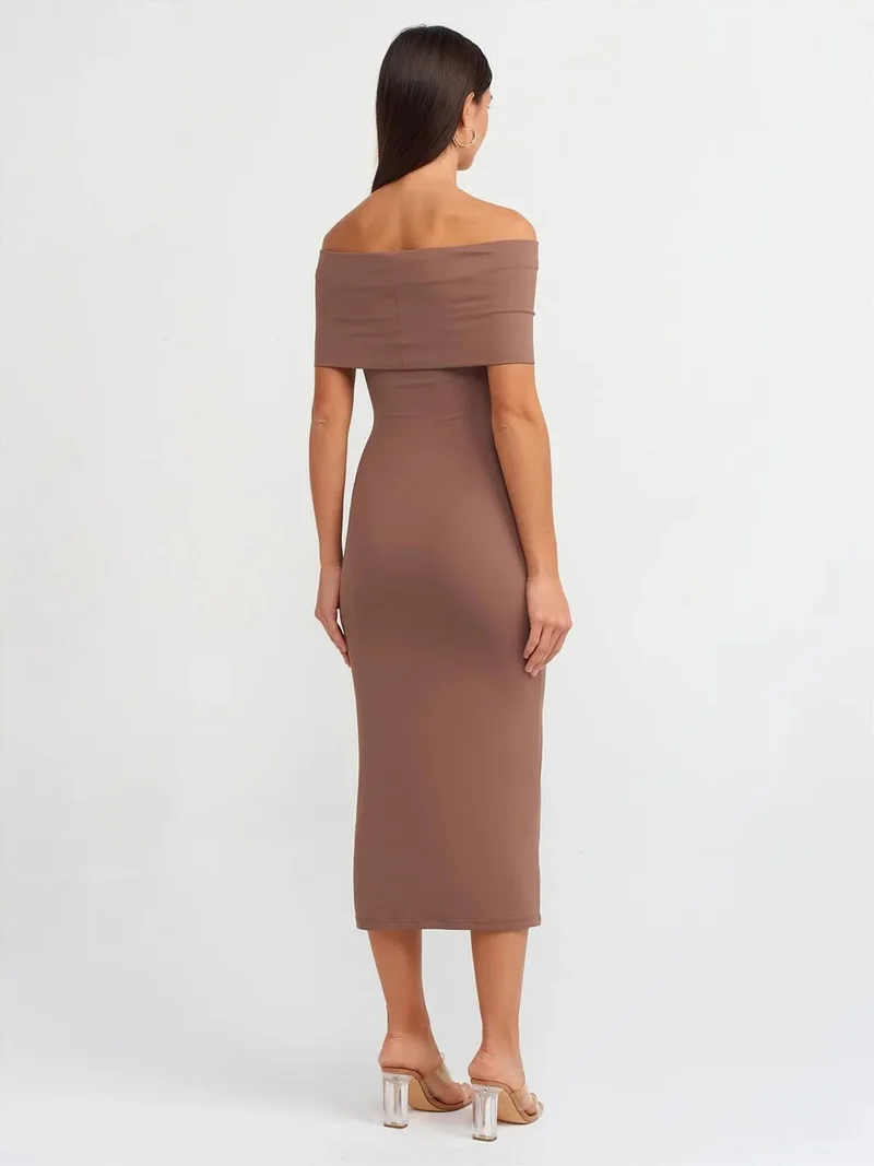ديلفين Dilvin Off-Shoulder Bodycon Midi Dress