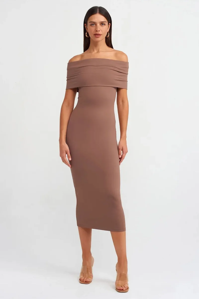 ديلفين DILVIN Off-Shoulder Bodycon Midi Dress