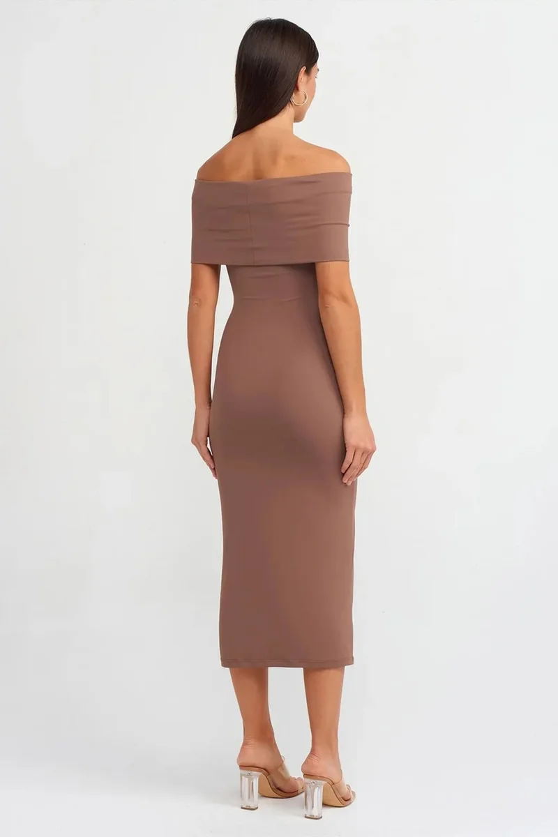 ديلفين DILVIN Off-Shoulder Bodycon Midi Dress