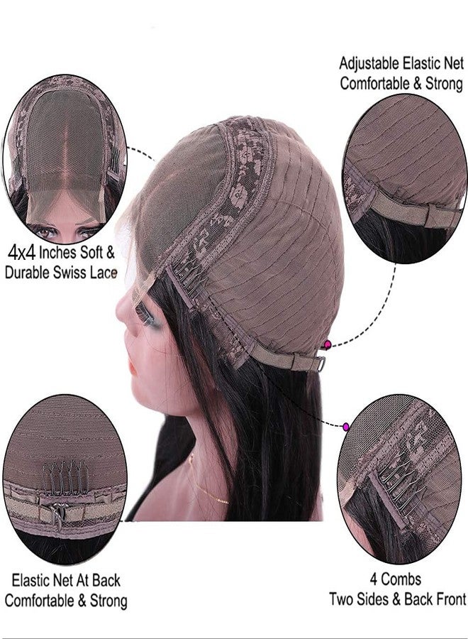 أن.سي شعر مستعار دانتيل أمامي 4x4 مع فرق وسطي، شعر مموج، شعر بشري برازيلي بكر (24 بوصة، أسود، كثافة 150%) … - Image 5