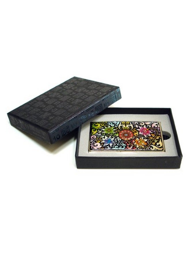 Antique Alive Mother Of Pearl Design Rfid Blocking Protection Business Card Case, Credit Card Holder, Metal Name Card Case, Engraved Slim Purse Pocket Cash Money Wallet (Flower Arabesque)  - Image 3