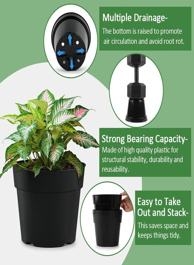 RooTrimmer 8/6/4 Inch Plant Nursery Pots 15 Pack, Thickened Plastic Pots for Plants with Drainage Holes, Sturdy Seedling Pots, Seed Starting Pots, Flower Pots for Indoor Outdoor Plants, Black - Image 4