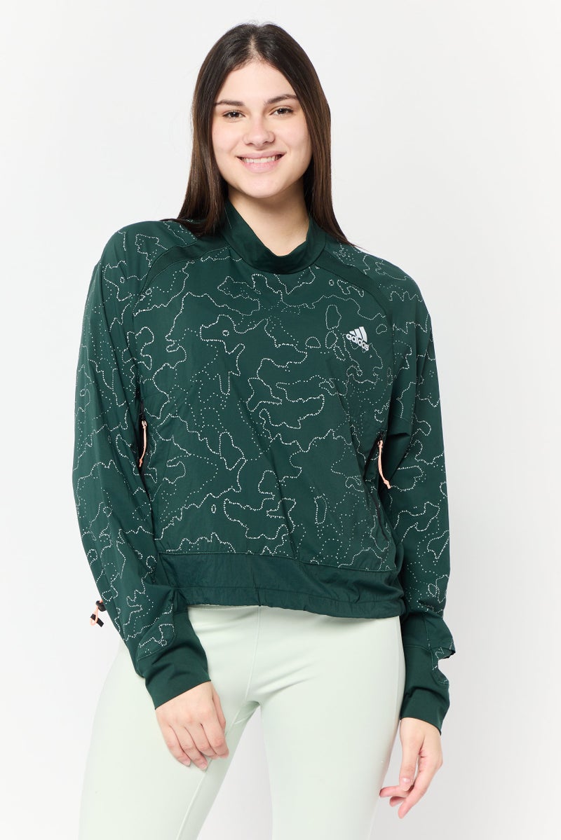 Adidas Women Sportswear Fit Brand Logo Long Sleeve Training Jacket, Green - Image 1