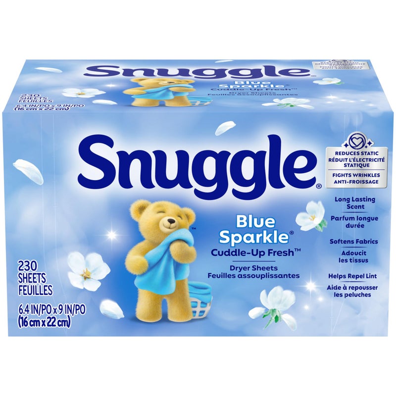 Snuggle مناديل تجفيف منعم الأقمشة سنجل بريق أزرق كودل أب فريش 230 عد طويلة الأمد برائحة نظيفة منعشة تنعم الأقمشة تقلل من static تحارب التجاعيد تساعد على طرد الوبر وشعر الحيوانات آمنة للاستخدام في الغسالات عالية الكفاءة - Image 3