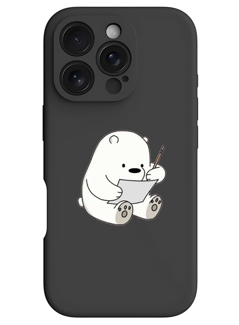 Theodor iPhone 16 Pro Max Black Protective Slim Fit Case Liquid Silicone Cover with Full Body Protection Anti-Scratch Shockproof Case For iPhone - Panda writing - Image 1