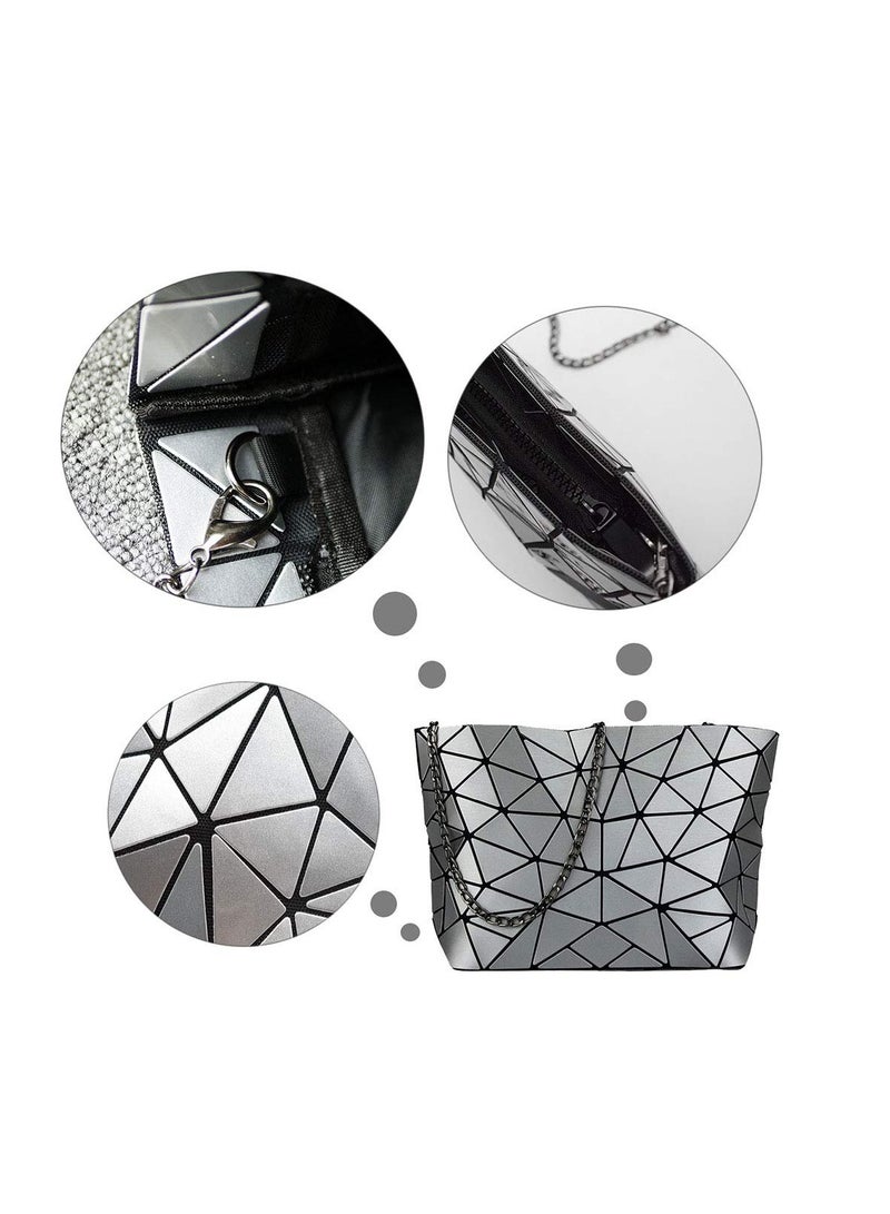 Excefore Women Handbags Geometric Luminous Bag, Geometric Lattice Shoulder Bag, PU Leather Shard Lattice Holographic Purse Ladies Shoulder Bag - Image 3