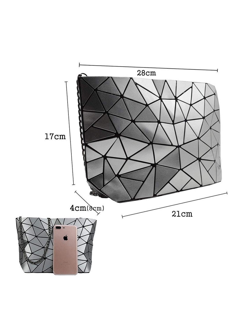 Excefore Women Handbags Geometric Luminous Bag, Geometric Lattice Shoulder Bag, PU Leather Shard Lattice Holographic Purse Ladies Shoulder Bag - Image 2