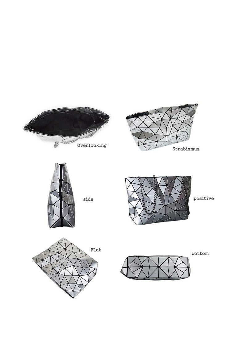Excefore Women Handbags Geometric Luminous Bag, Geometric Lattice Shoulder Bag, PU Leather Shard Lattice Holographic Purse Ladies Shoulder Bag - Image 4