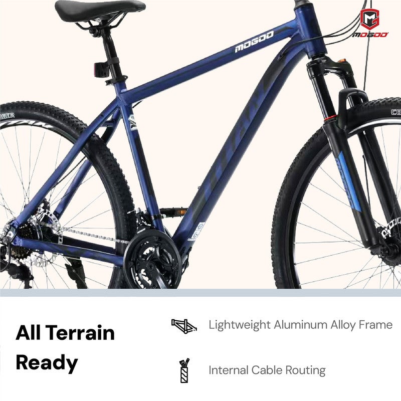 Mogoo Titan Aluminum Alloy Mountain Bike 27.5 Inch | 21-Speed MTB for Adults | Mechanical Disc Brakes, Front Suspension, Internal Cables, Adjustable Seat - Midnight - Image 3