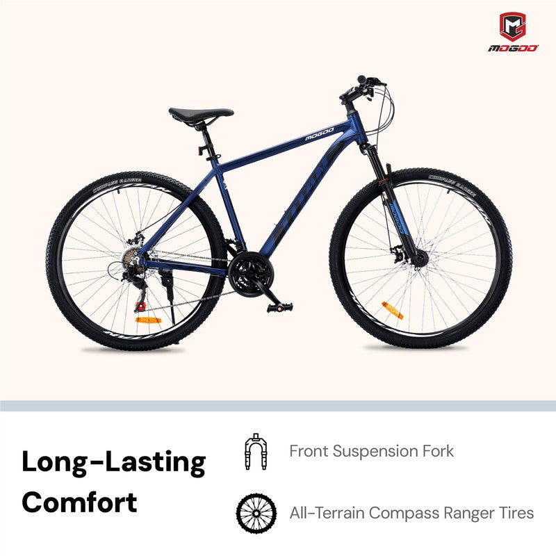 Mogoo Titan Aluminum Alloy Mountain Bike 27.5 Inch | 21-Speed MTB for Adults | Mechanical Disc Brakes, Front Suspension, Internal Cables, Adjustable Seat - Midnight - Image 5