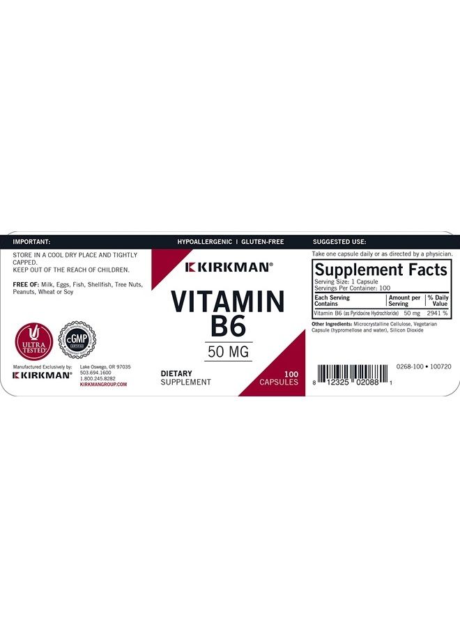 Kirkman Vitamin B-6 50 mg - Hypoallergenic || 100 Vegetarian Capsules || Gluten/Casein Free || Tested for More Than 950 Environmental contaminants. - Image 3