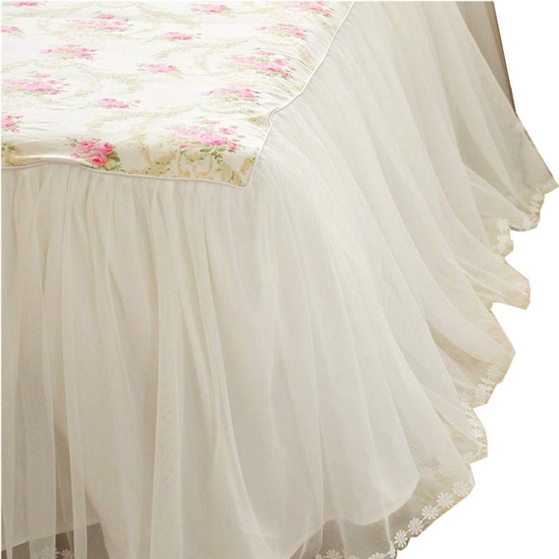 LELVA LELVA Dust Ruffled Bed Skirts King Size Wrap Around Lace Bed Ruffle with Platform 18 inch Deep Drop Cotton Floral Girls Bed Sheets White 