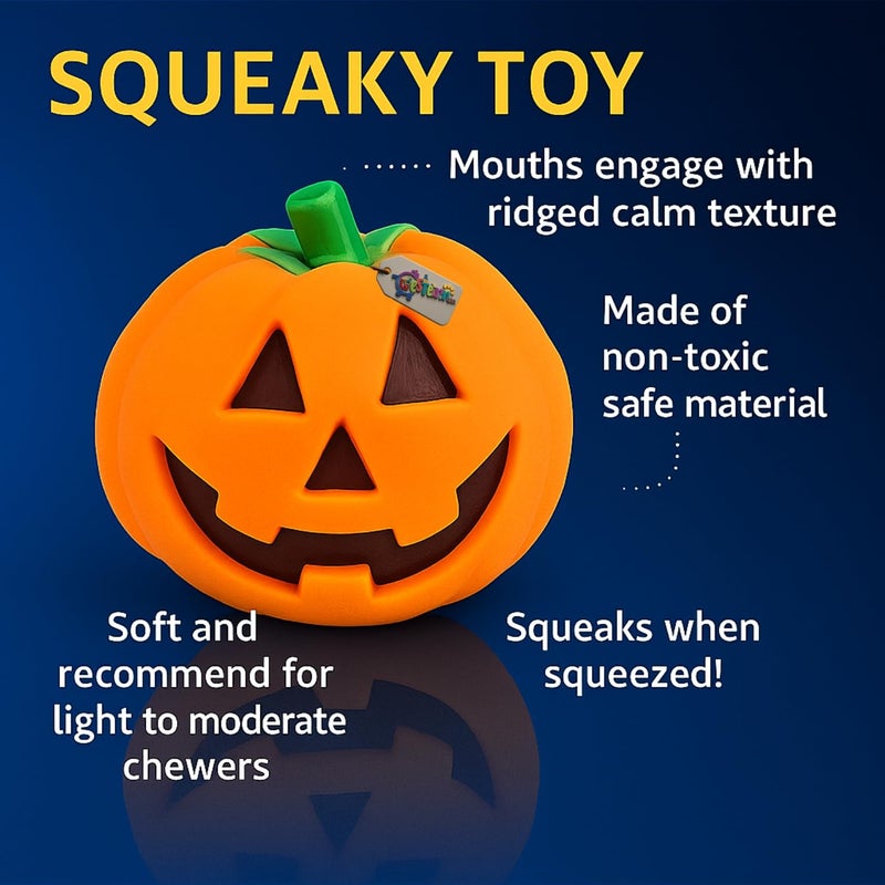 Western Era Pumpkin Squeaky Dog Toy | Halloween Jack O’ Lantern Design | Durable Chew Toy | Spooky Pumpkin Shape with Loud Squeaker | Great for All Dogs | Treat Distraction for Training (Type 6) - Image 5
