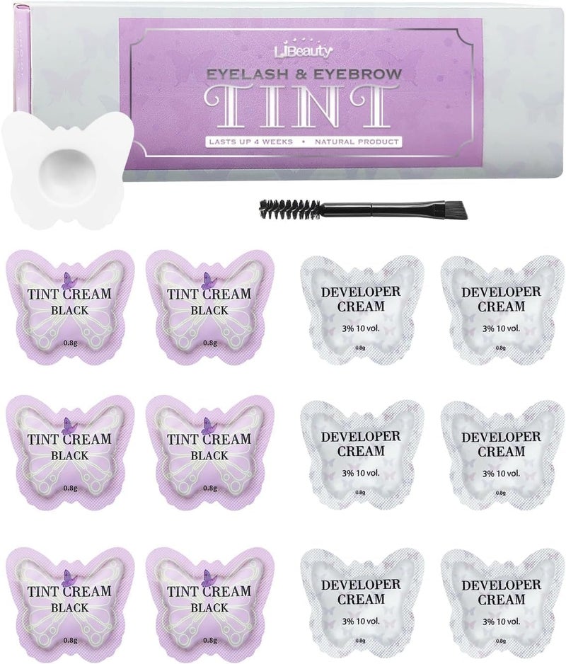Libeauty Eyelash Black Color Kit, Semi-Permanent Hair Color Kit for Lash and Brow Cute Butterfly Disposable Individual Sachet Kit Instant Voluminous Coloring Eyebrow Colour Kit - Image 1