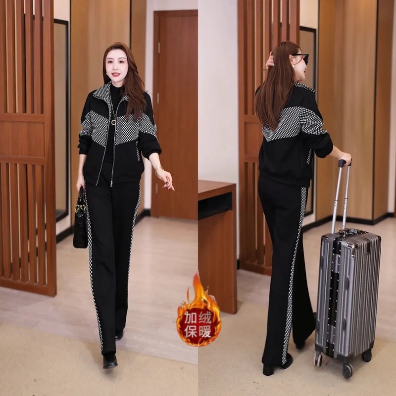 2026 Winter New Style Fleece-Lined Thickened Fashion Casual Age-Reducing Sportswear Set Slimming Two-Piece Set for Women - Image 1