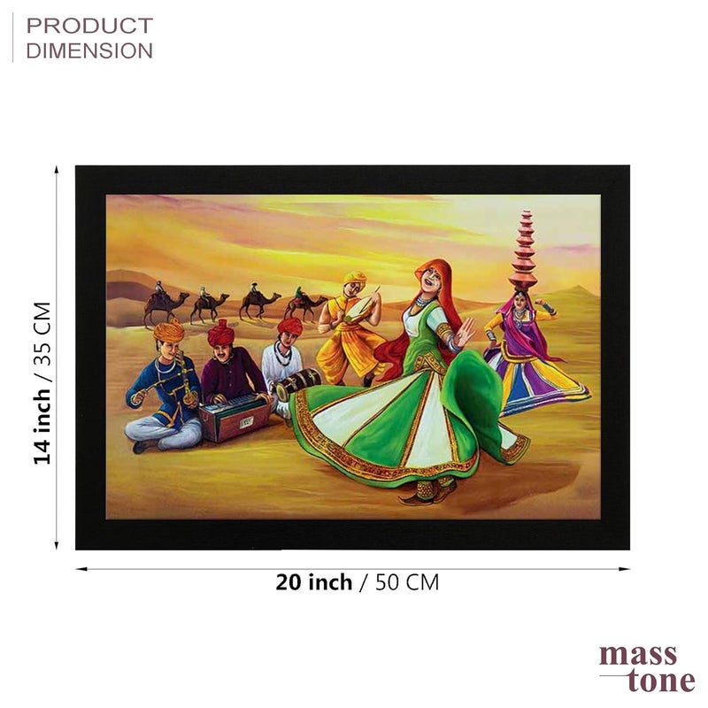 Masstone Rajasthani Village Women Folk Dance UV Coated Matt Digital RePrint Framed Painting 20x14 inch - Image 2